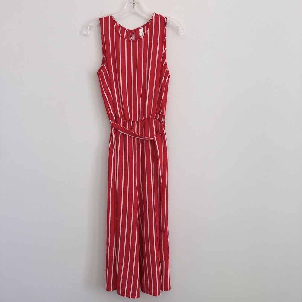 Peppermint Boutique Red White Striped Jumpsuit Small S Wide Leg Cutout Back